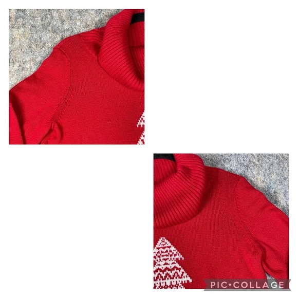 Talbots Lambswool Blend Christmas Tree Cowl Neck Holiday Celebration Sweater - S - Picture 5 of 15